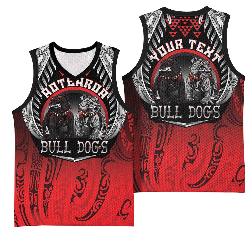 Aotearoa Bulldog Personalised Basketball Jersey Maori Kowhaiwhai Motif - Polynesian Pride