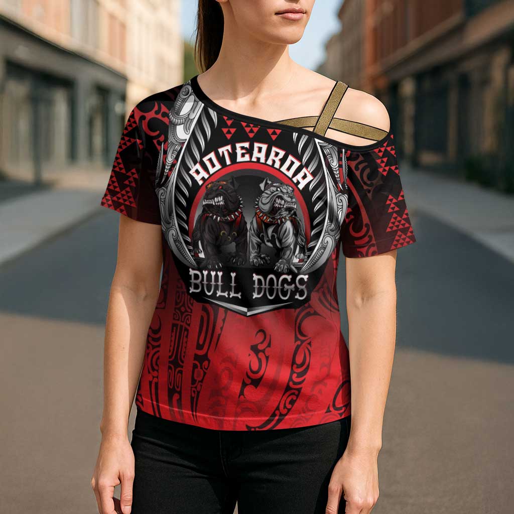 Aotearoa Bulldog Personalised Cross Shoulder Shirt Maori Kowhaiwhai Motif LT9 - Polynesian Pride