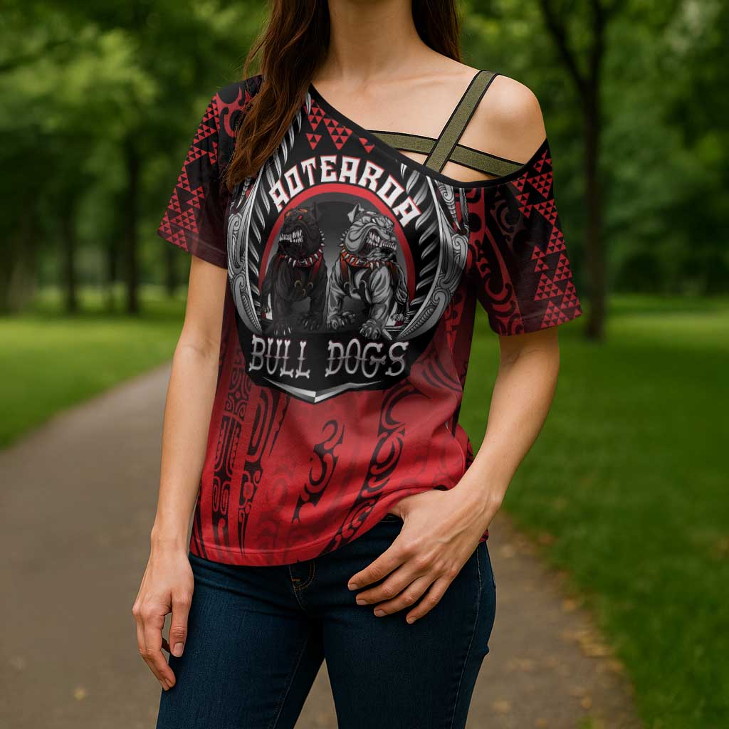 Aotearoa Bulldog Personalised Cross Shoulder Shirt Maori Kowhaiwhai Motif LT9 - Polynesian Pride
