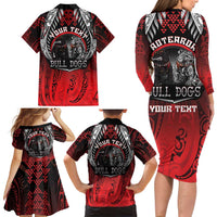 Aotearoa Bulldog Personalised Family Matching Long Sleeve Bodycon Dress and Hawaiian Shirt Maori Kowhaiwhai Motif LT9 - Polynesian Pride