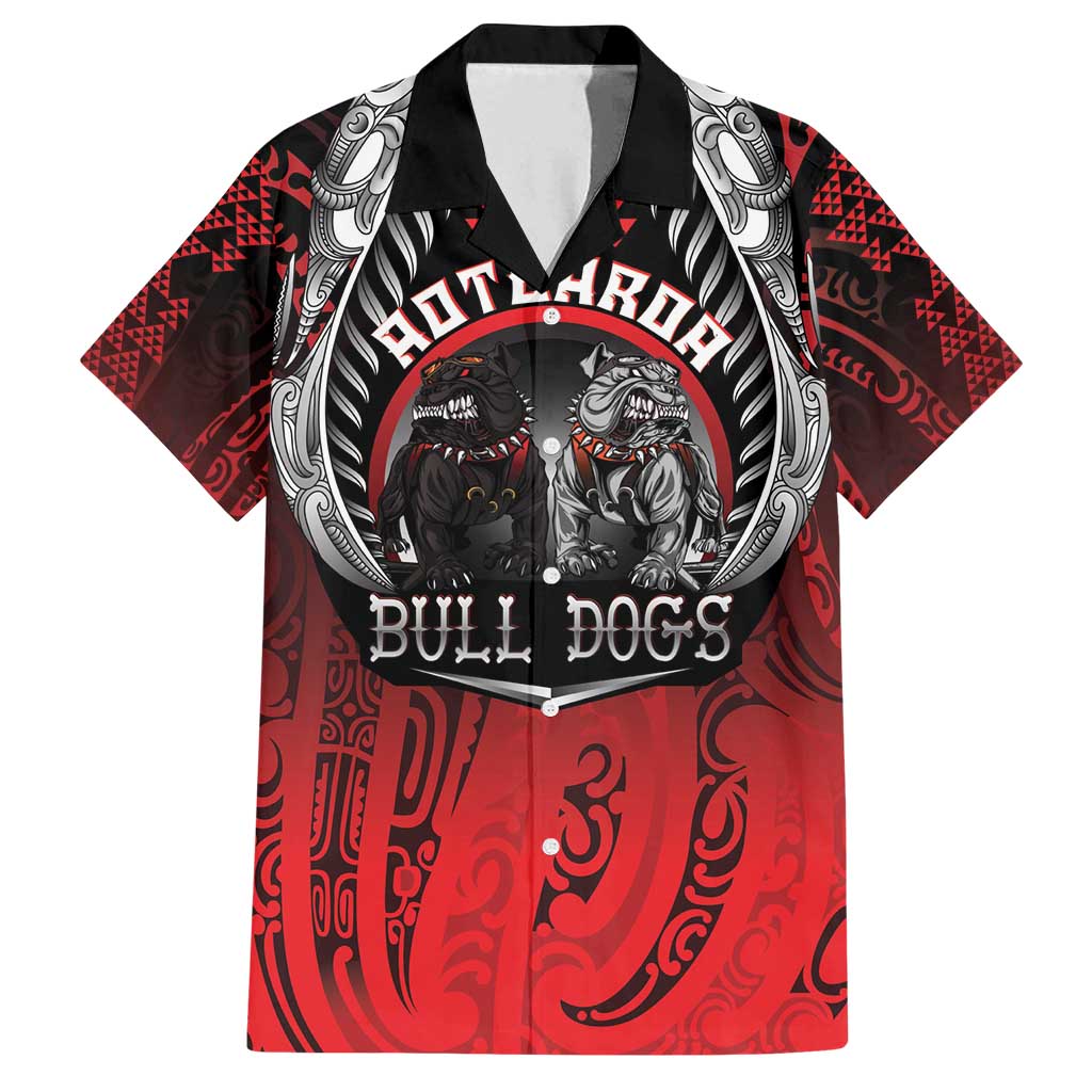 Aotearoa Bulldog Personalised Family Matching Long Sleeve Bodycon Dress and Hawaiian Shirt Maori Kowhaiwhai Motif LT9 Dad's Shirt - Short Sleeve Red - Polynesian Pride