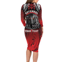 Aotearoa Bulldog Personalised Family Matching Long Sleeve Bodycon Dress and Hawaiian Shirt Maori Kowhaiwhai Motif LT9 - Polynesian Pride