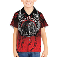 Aotearoa Bulldog Personalised Family Matching Long Sleeve Bodycon Dress and Hawaiian Shirt Maori Kowhaiwhai Motif LT9 Son's Shirt Red - Polynesian Pride