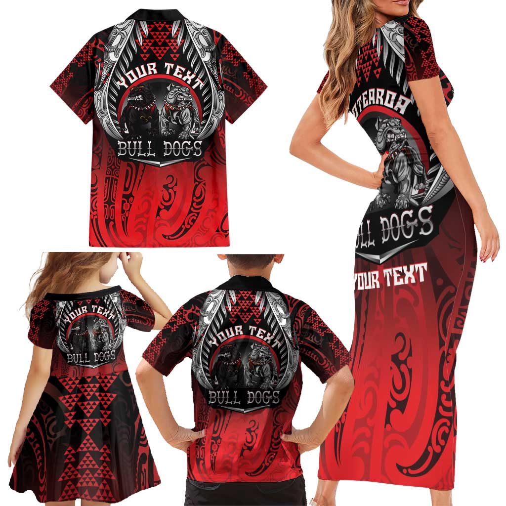 Aotearoa Bulldog Personalised Family Matching Short Sleeve Bodycon Dress and Hawaiian Shirt Maori Kowhaiwhai Motif LT9 - Polynesian Pride