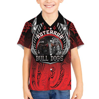 Aotearoa Bulldog Personalised Family Matching Short Sleeve Bodycon Dress and Hawaiian Shirt Maori Kowhaiwhai Motif LT9 Son's Shirt Red - Polynesian Pride