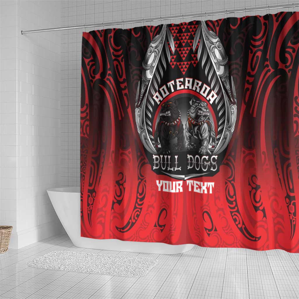 Aotearoa Bulldog Personalised Shower Curtain Maori Kowhaiwhai Motif