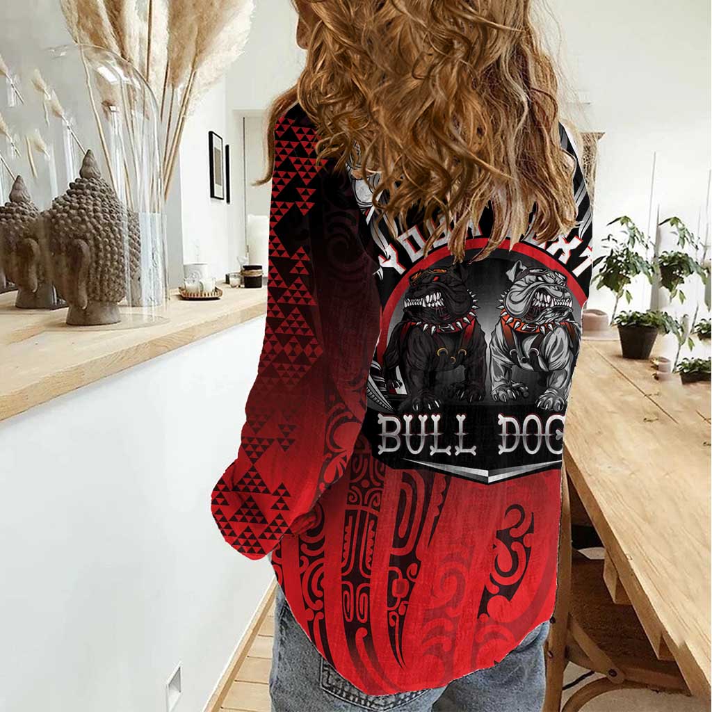 Aotearoa Bulldog Personalised Women Casual Shirt Maori Kowhaiwhai Motif LT9 - Polynesian Pride