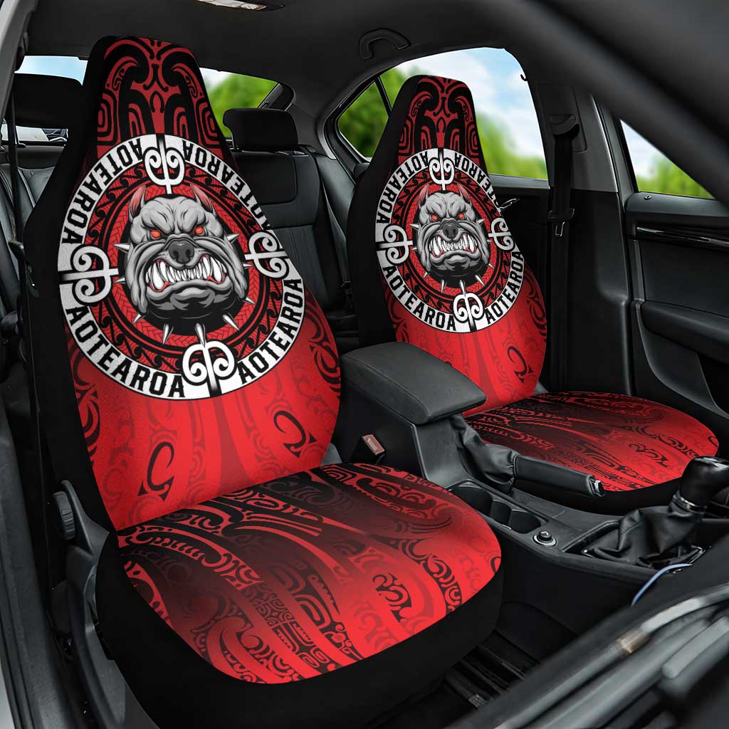 Aotearoa Bulldog Car Seat Cover New Zealand Kowhaiwhai Tribal LT9 One Size Red - Polynesian Pride