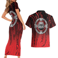 Aotearoa Bulldog Couples Matching Short Sleeve Bodycon Dress and Hawaiian Shirt New Zealand Kowhaiwhai Tribal