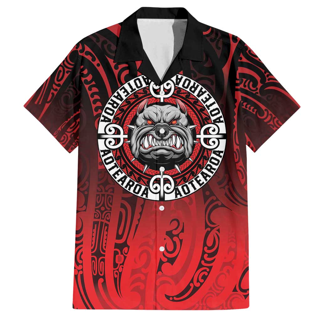 Aotearoa Bulldog Family Matching Long Sleeve Bodycon Dress and Hawaiian Shirt New Zealand Kowhaiwhai Tribal LT9 Dad's Shirt - Short Sleeve Red - Polynesian Pride