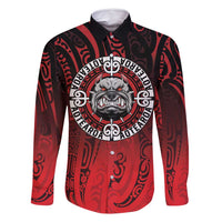 Aotearoa Bulldog Family Matching Mermaid Dress and Hawaiian Shirt New Zealand Kowhaiwhai Tribal LT9 Dad's Shirt - Long Sleeve Red - Polynesian Pride