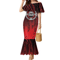 Aotearoa Bulldog Family Matching Mermaid Dress and Hawaiian Shirt New Zealand Kowhaiwhai Tribal LT9 Mom's Dress Red - Polynesian Pride