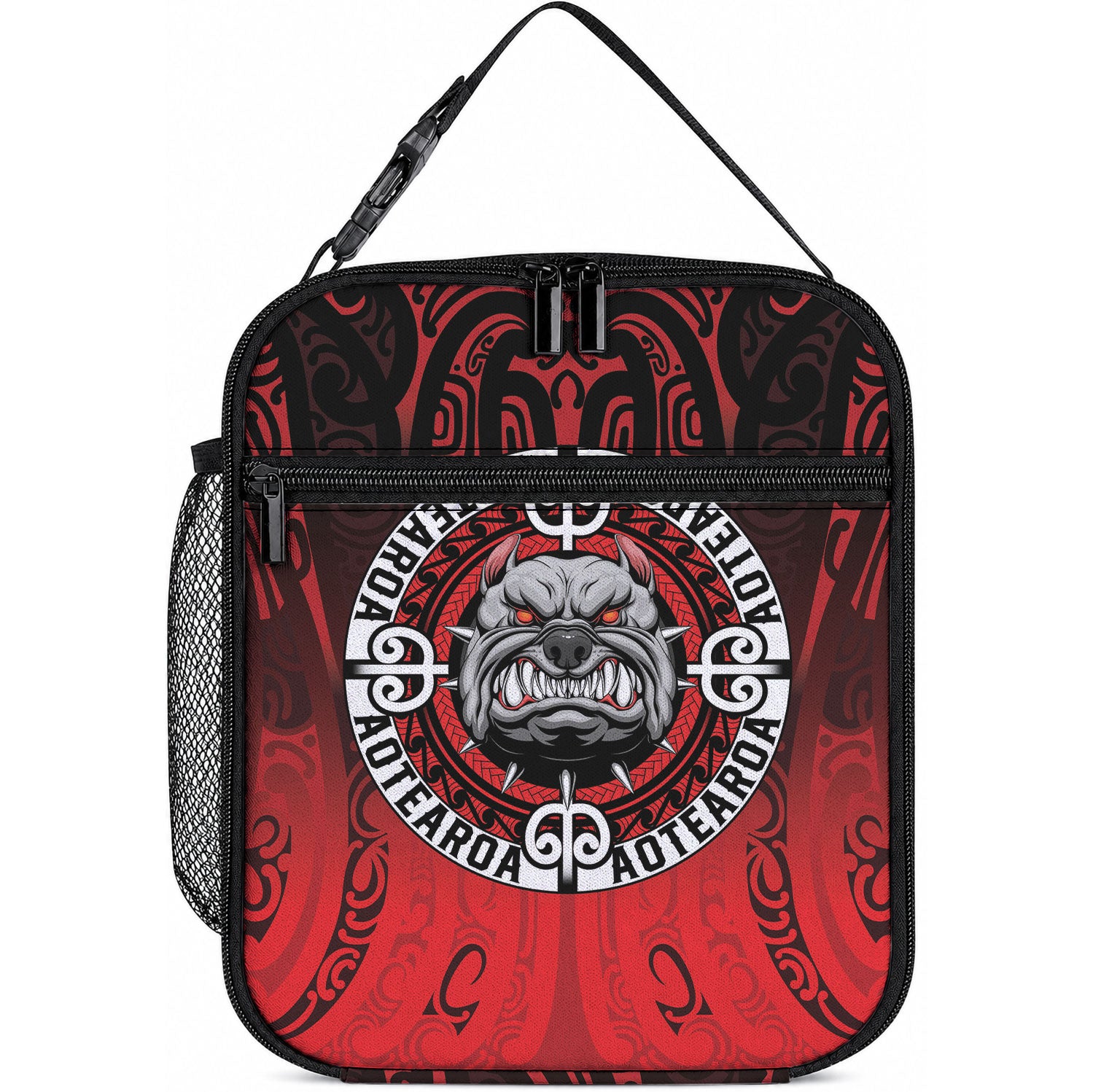Aotearoa Bulldog Lunch Bag New Zealand Kowhaiwhai Tribal LT9 10.2 × 8.3 × 4.3 inch Red - Polynesian Pride