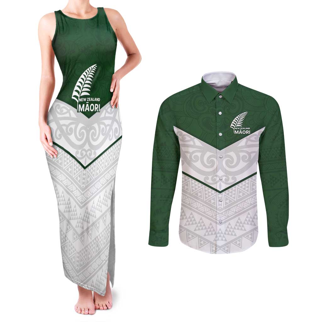 Custom New Zealand Maori Niho Taniwha Couples Matching Tank Maxi Dress and Long Sleeve Button Shirt