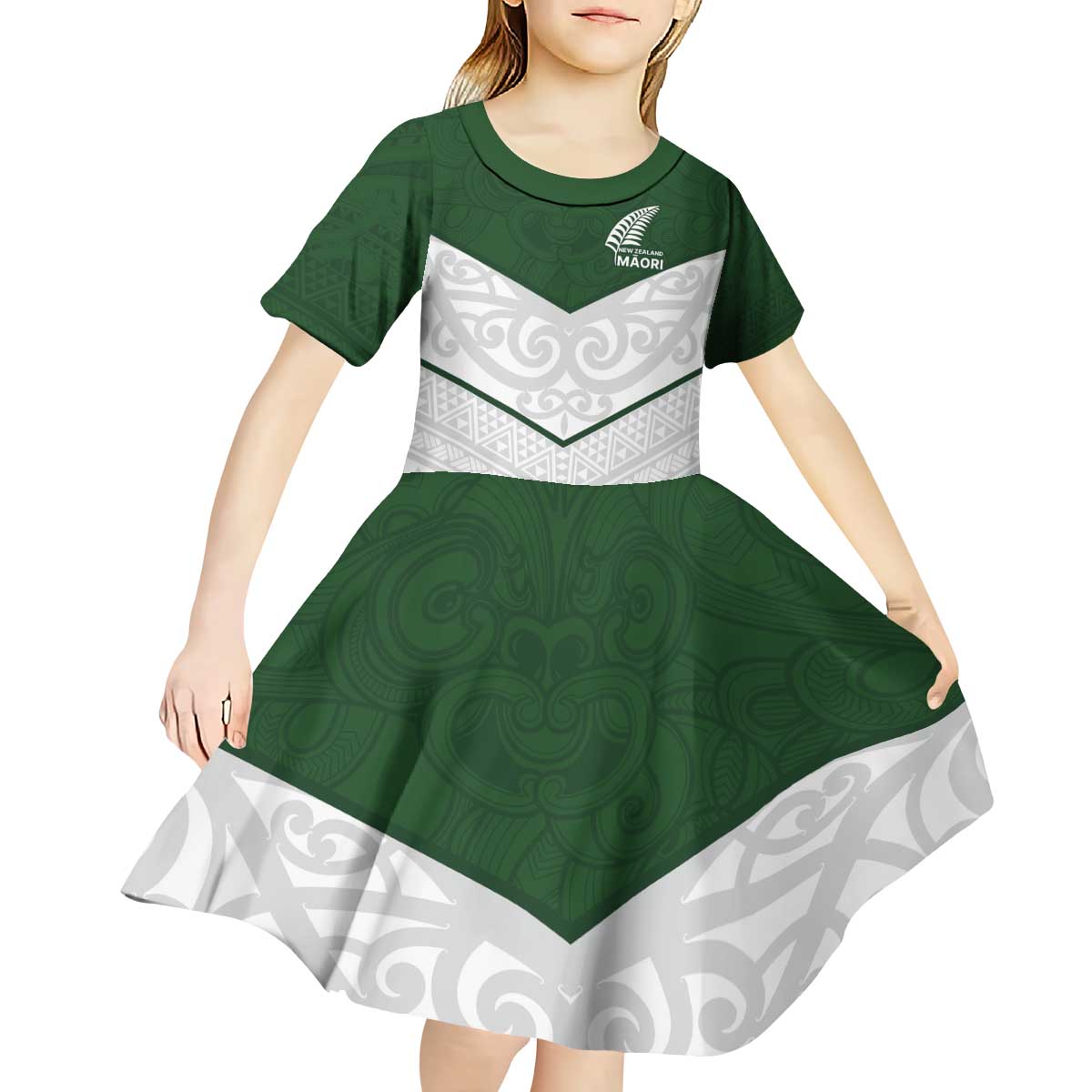 Custom New Zealand Maori Niho Taniwha Kid Short Sleeve Dress