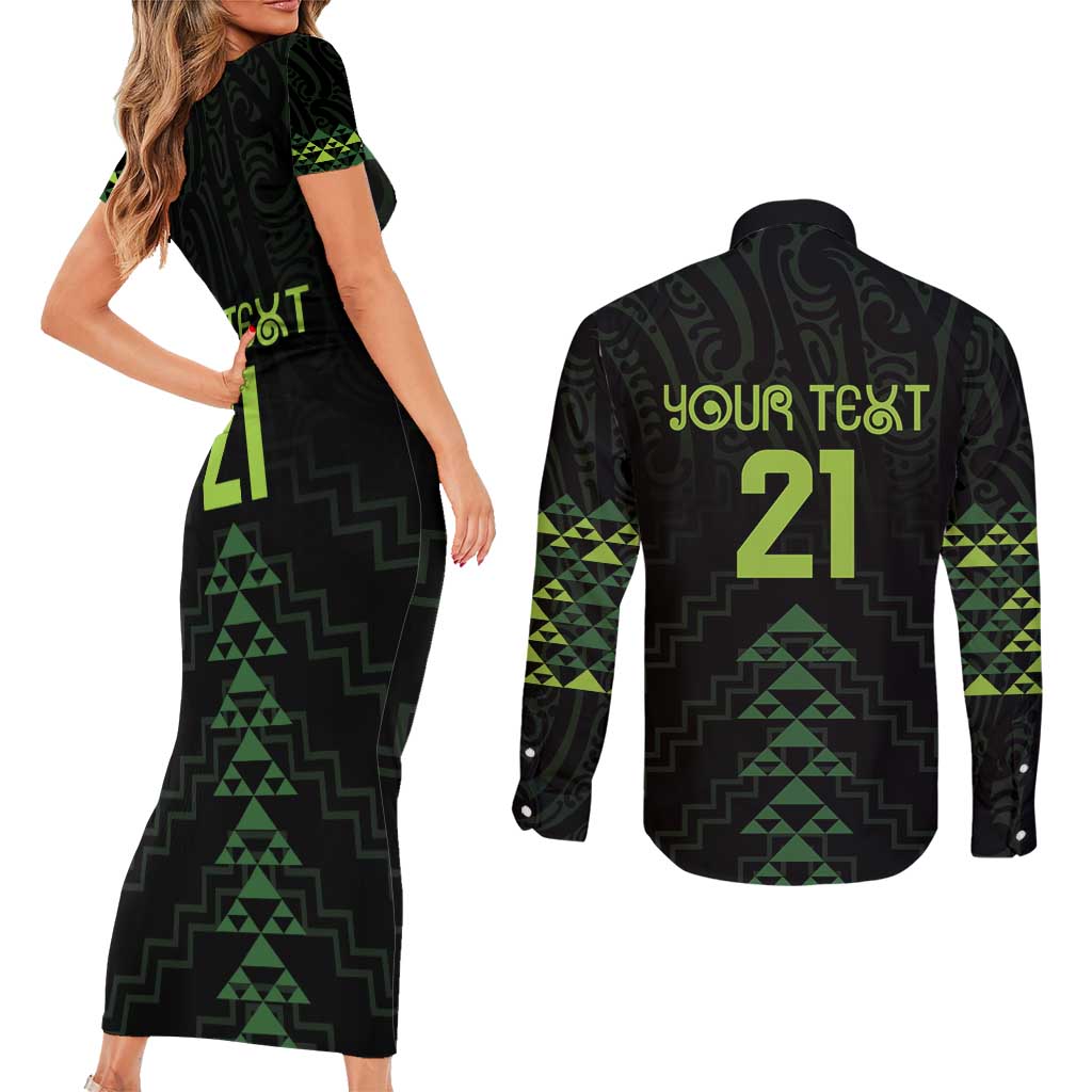 Custom New Zealand Maori Koru Koiri Motif Couples Matching Short Sleeve Bodycon Dress and Long Sleeve Button Shirt