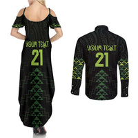 Custom New Zealand Maori Koru Koiri Motif Couples Matching Summer Maxi Dress and Long Sleeve Button Shirt