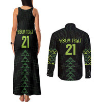 Custom New Zealand Maori Koru Koiri Motif Couples Matching Tank Maxi Dress and Long Sleeve Button Shirt