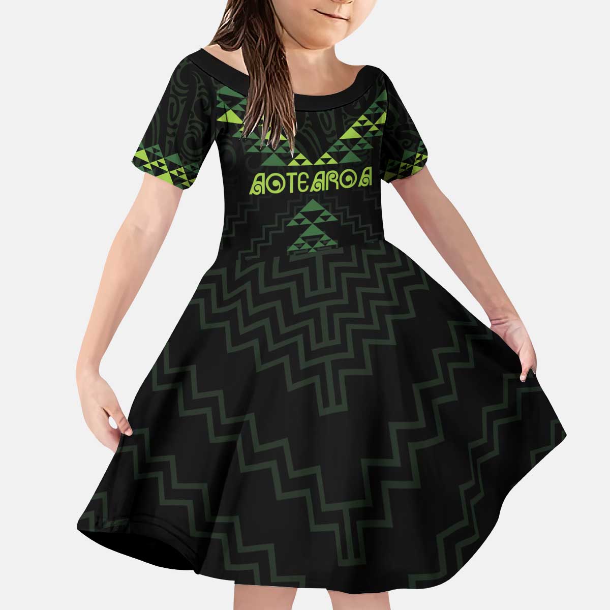 Custom New Zealand Maori Koru Koiri Motif Kid Short Sleeve Dress