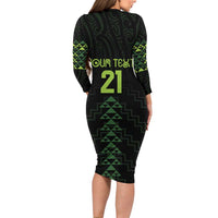 Custom New Zealand Maori Koru Koiri Motif Long Sleeve Bodycon Dress