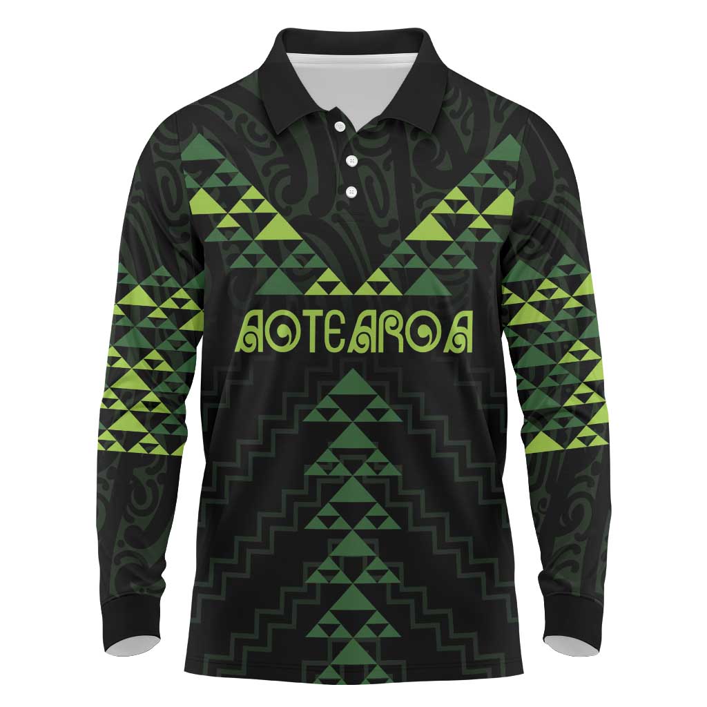 Custom New Zealand Maori Koru Koiri Motif Long Sleeve Polo Shirt