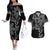 Filipino Sun Tribal Tattoo Couples Matching Off The Shoulder Long Sleeve Dress and Hawaiian Shirt Philippines Inspired Barong Simple Black