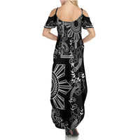 Filipino Sun Tribal Tattoo Family Matching Summer Maxi Dress and Hawaiian Shirt Philippines Inspired Barong Simple Black