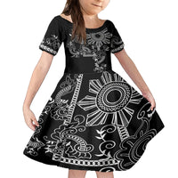 Filipino Sun Tribal Tattoo Kid Short Sleeve Dress Philippines Inspired Barong Simple Black