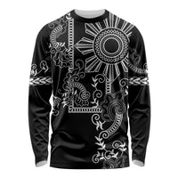 Filipino Sun Tribal Tattoo Long Sleeve Shirt Philippines Inspired Barong Simple Black