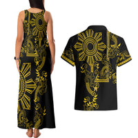 Filipino Sun Tribal Tattoo Couples Matching Tank Maxi Dress and Hawaiian Shirt Philippines Inspired Barong Simple Gold