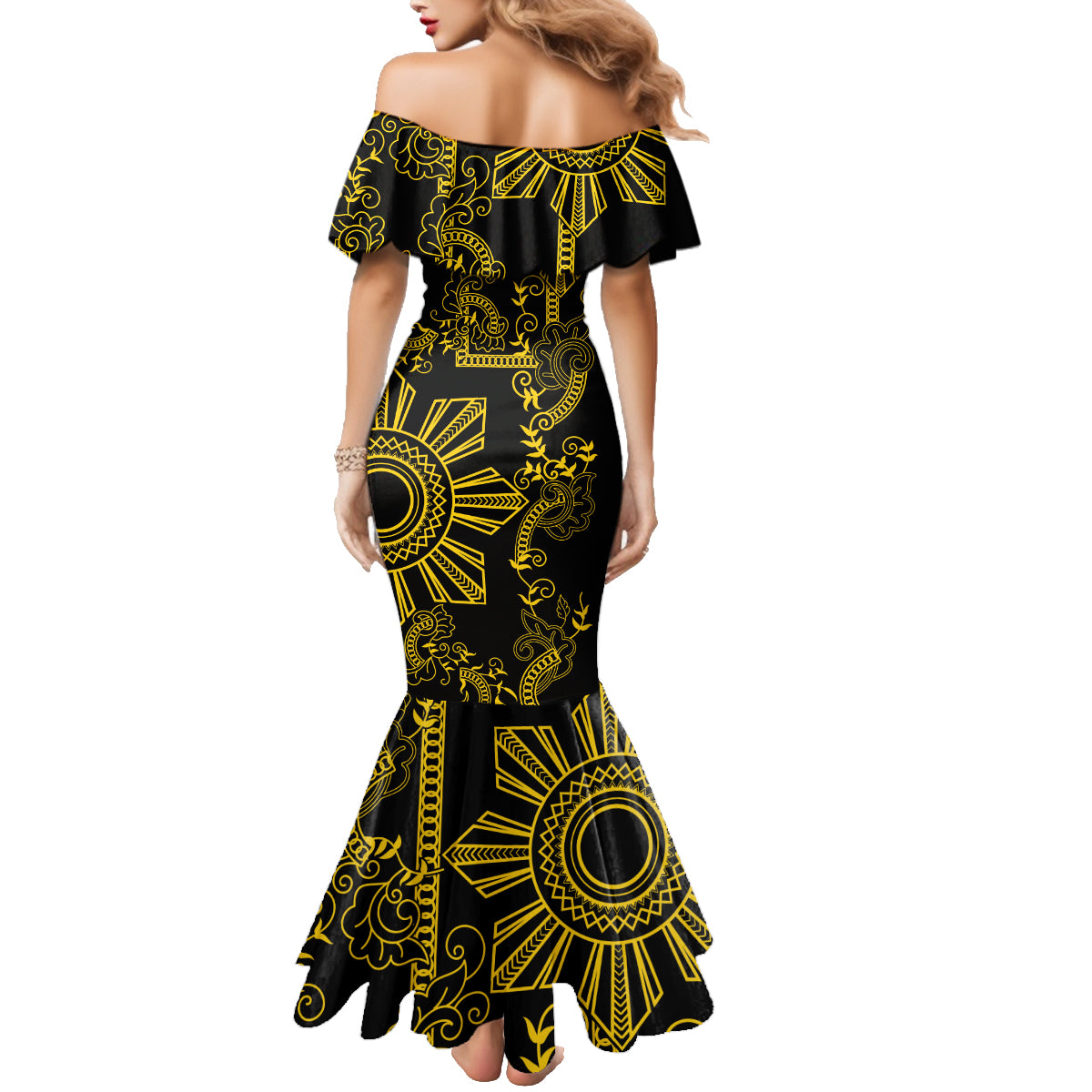 Filipino Sun Tribal Tattoo Family Matching Mermaid Dress and Hawaiian Shirt Philippines Inspired Barong Simple Gold