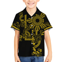 Filipino Sun Tribal Tattoo Kid Hawaiian Shirt Philippines Inspired Barong Simple Gold