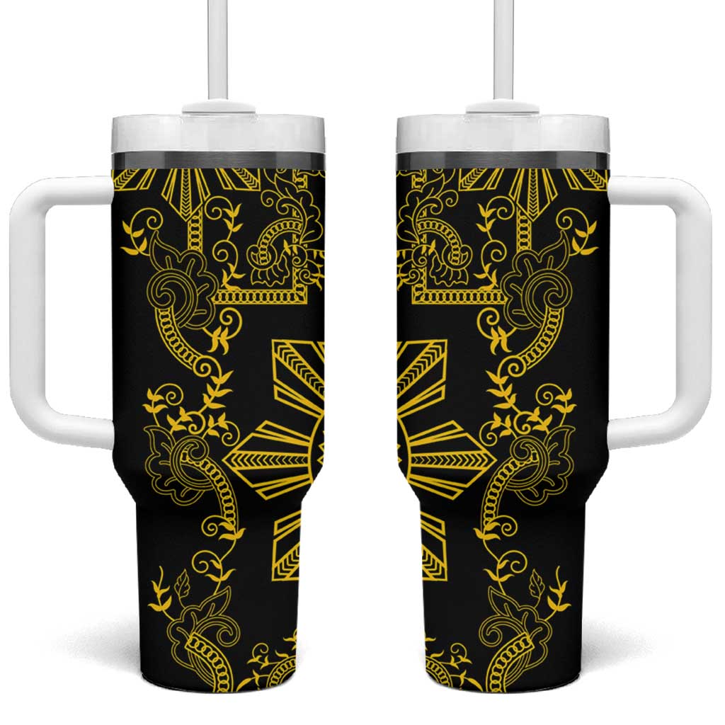 Filipino Sun Tribal Tattoo Tumbler With Handle Philippines Inspired Barong Simple Gold