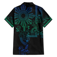 Filipino Sun Tribal Tattoo Family Matching Short Sleeve Bodycon Dress and Hawaiian Shirt Philippines Inspired Barong Blue Art