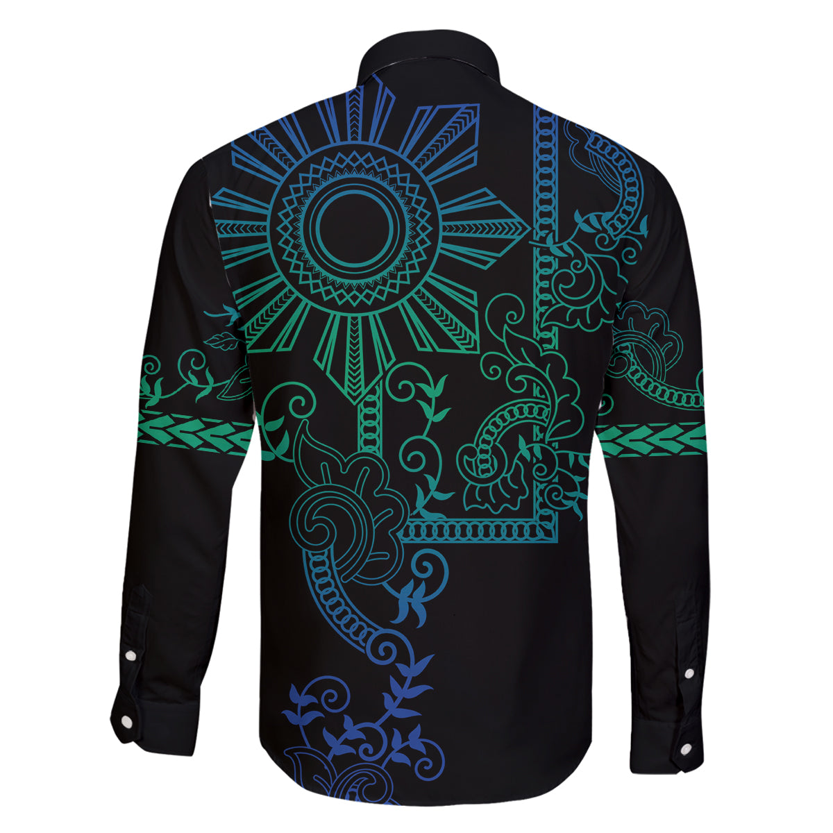 Filipino Sun Tribal Tattoo Family Matching Tank Maxi Dress and Hawaiian Shirt Philippines Inspired Barong Blue Art LT9 - Polynesian Pride