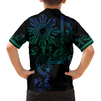 Filipino Sun Tribal Tattoo Kid Hawaiian Shirt Philippines Inspired Barong Blue Art