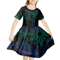 Filipino Sun Tribal Tattoo Kid Short Sleeve Dress Philippines Inspired Barong Blue Art