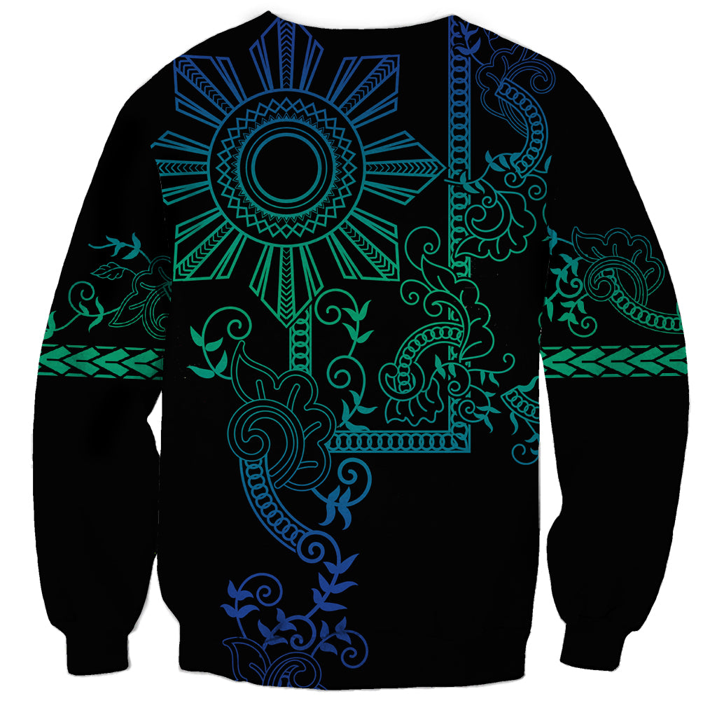Filipino Sun Tribal Tattoo Sweatshirt Philippines Inspired Barong Blue Art