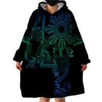 Filipino Sun Tribal Tattoo Wearable Blanket Hoodie Philippines Inspired Barong Blue Art