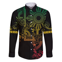 Filipino Sun Tribal Tattoo Family Matching Long Sleeve Bodycon Dress and Hawaiian Shirt Philippines Inspired Barong Reggae Art