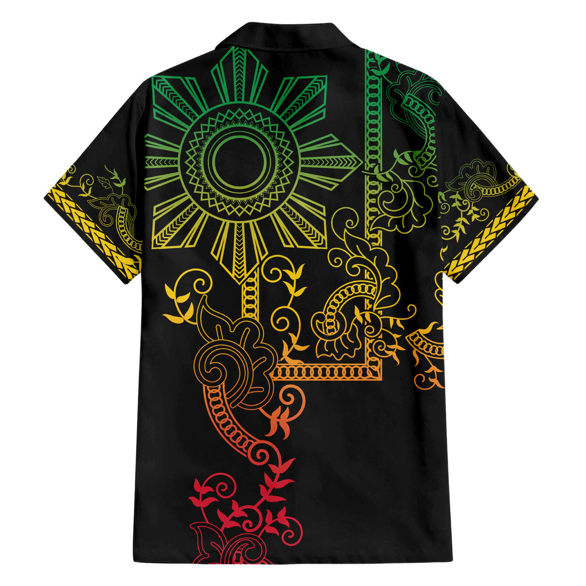 Filipino Sun Tribal Tattoo Family Matching Short Sleeve Bodycon Dress and Hawaiian Shirt Philippines Inspired Barong Reggae Art