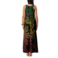 Filipino Sun Tribal Tattoo Family Matching Tank Maxi Dress and Hawaiian Shirt Philippines Inspired Barong Reggae Art