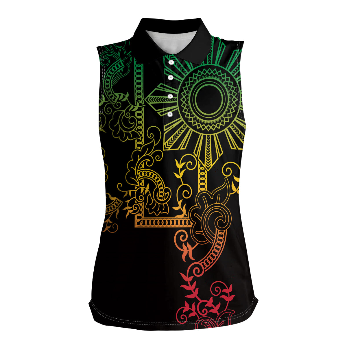 Filipino Sun Tribal Tattoo Women Sleeveless Polo Shirt Philippines Inspired Barong Reggae Art