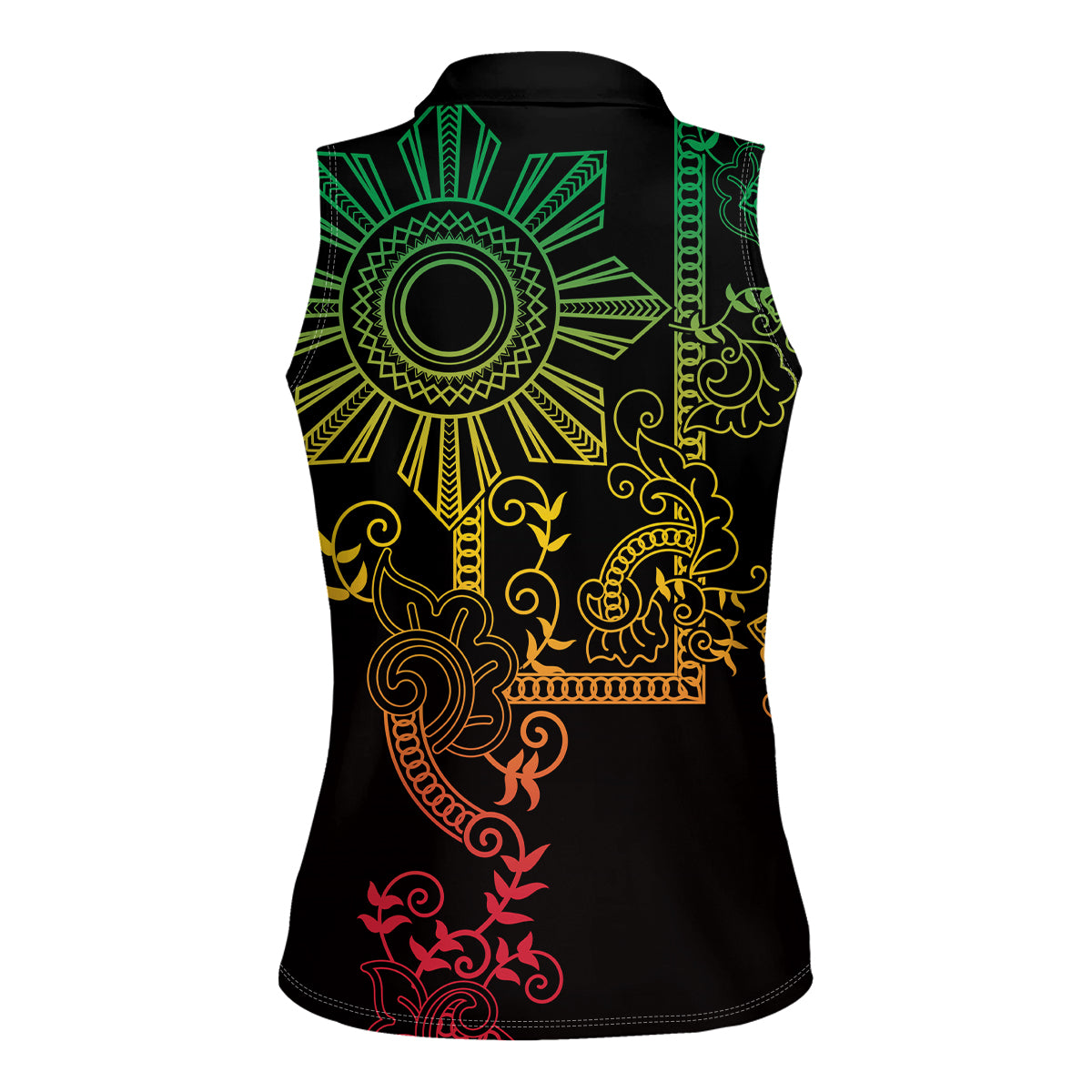 Filipino Sun Tribal Tattoo Women Sleeveless Polo Shirt Philippines Inspired Barong Reggae Art