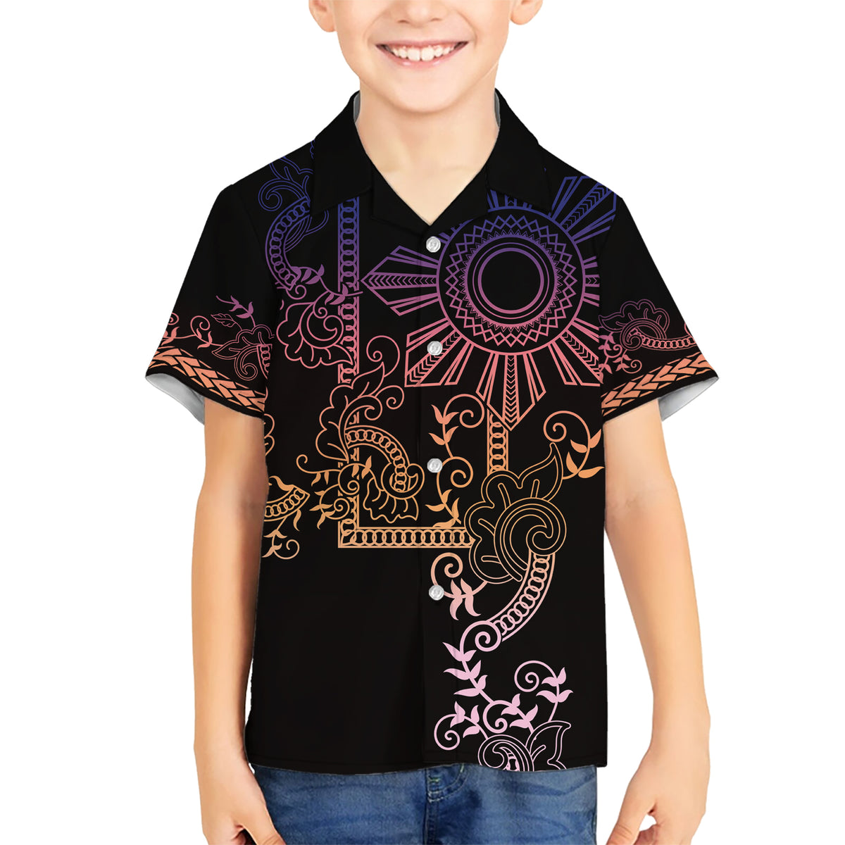 Filipino Sun Tribal Tattoo Hawaiian Shirt Philippines Inspired Barong Pink Art