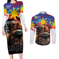 Philippines Lion and Eagle 1898 Couples Matching Long Sleeve Bodycon Dress and Long Sleeve Button Shirt Pilipinas Maligayang Araw ng Kalayaan