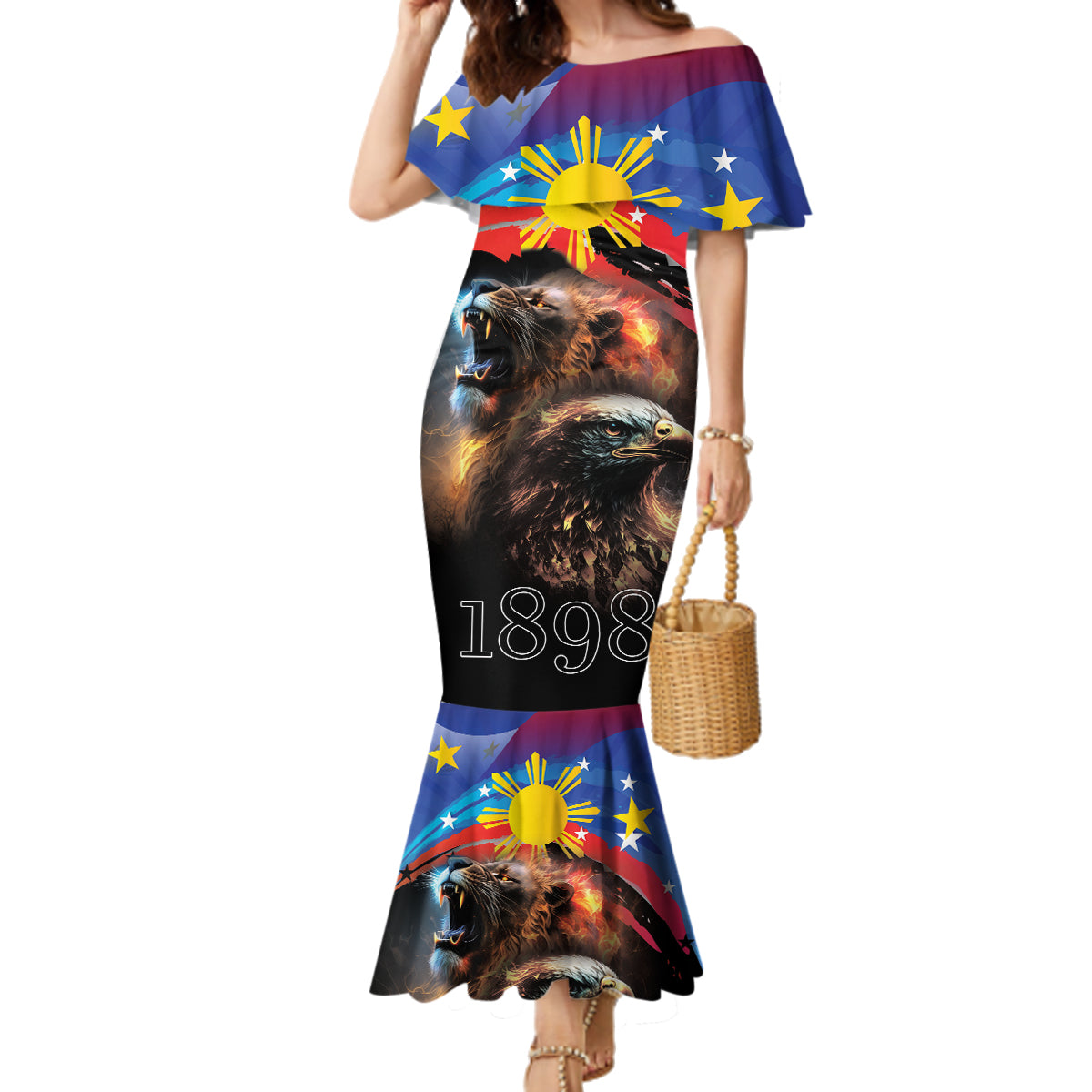 Philippines Lion and Eagle 1898 Family Matching Mermaid Dress and Hawaiian Shirt Pilipinas Maligayang Araw ng Kalayaan