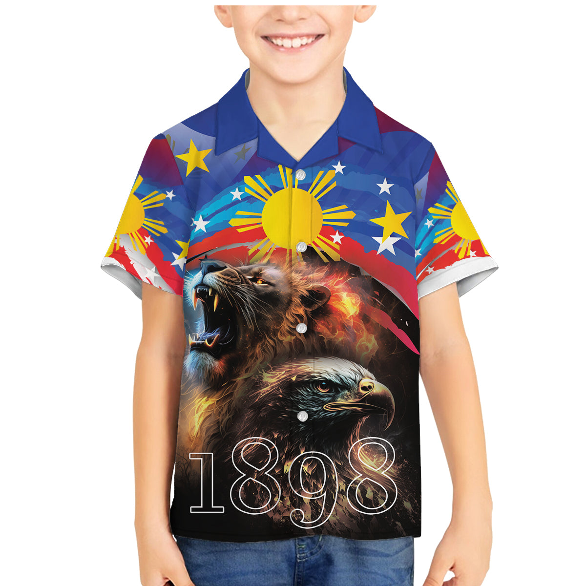 Philippines Lion and Eagle 1898 Family Matching Mermaid Dress and Hawaiian Shirt Pilipinas Maligayang Araw ng Kalayaan