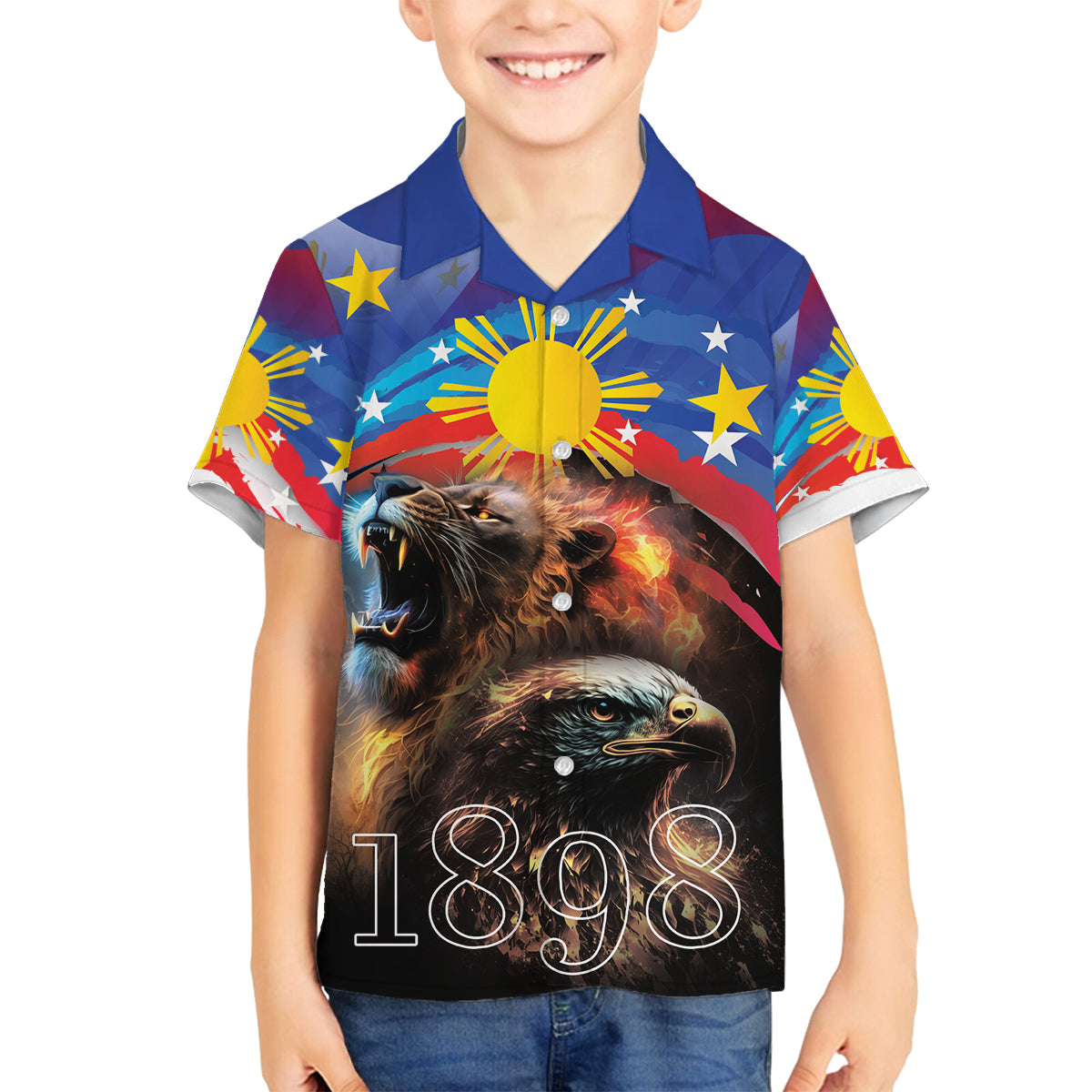 Philippines Lion and Eagle 1898 Family Matching Off Shoulder Maxi Dress and Hawaiian Shirt Pilipinas Maligayang Araw ng Kalayaan LT9 Son's Shirt Black - Polynesian Pride