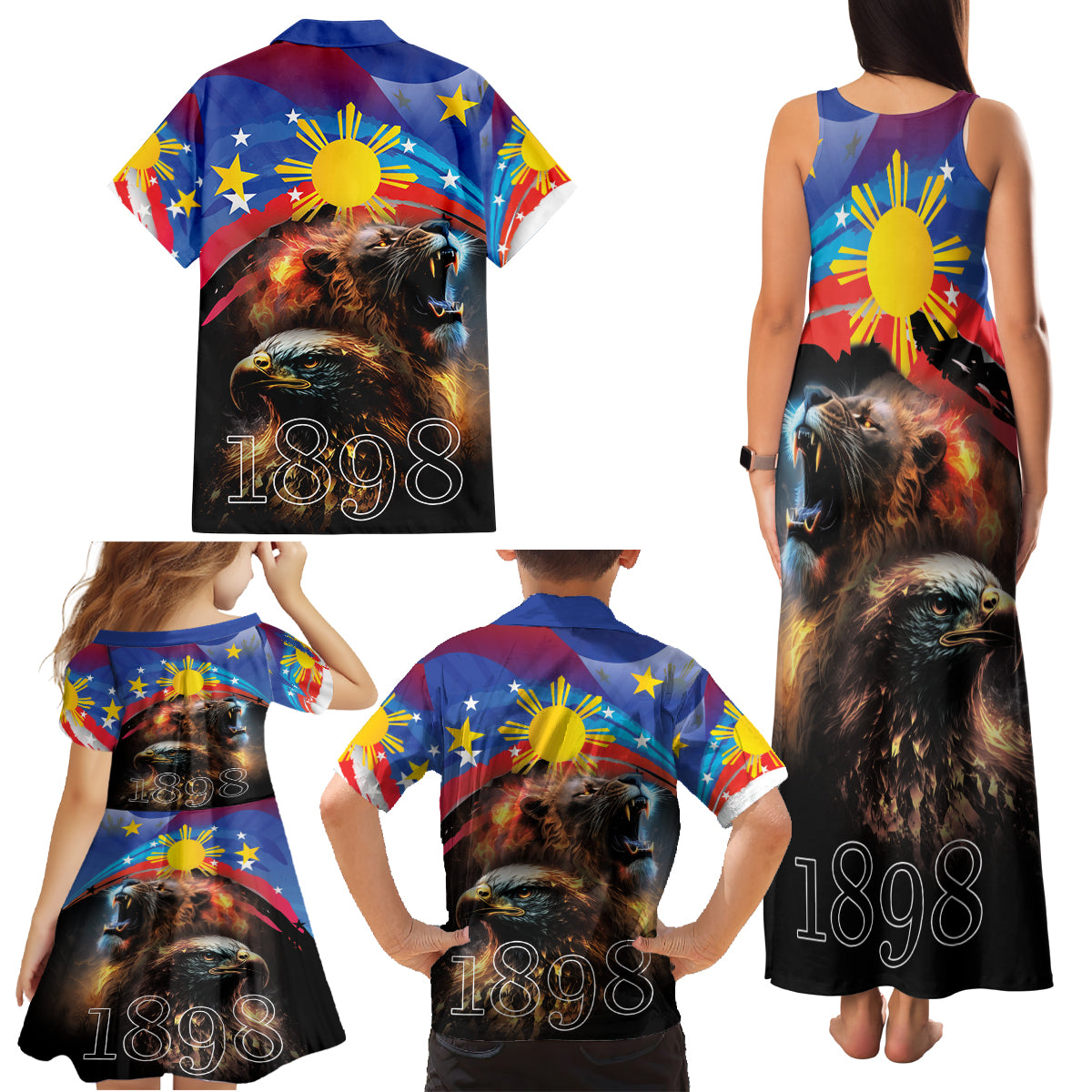 Philippines Lion and Eagle 1898 Family Matching Tank Maxi Dress and Hawaiian Shirt Pilipinas Maligayang Araw ng Kalayaan